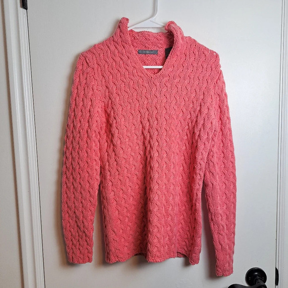 NEW Liz Claiborne Coral Pink Cable Knit Mock Neck Girly Warm Sweater Sz Medium - Picture 1 of 6
